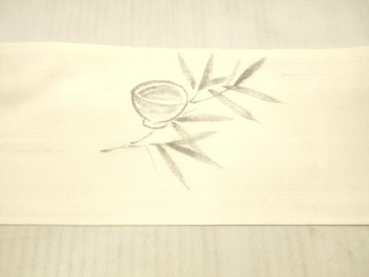 平和屋着物＊夏物 九寸名古屋帯 手描き 瓢箪草葉文 麻 逸品 DAAX0493cm