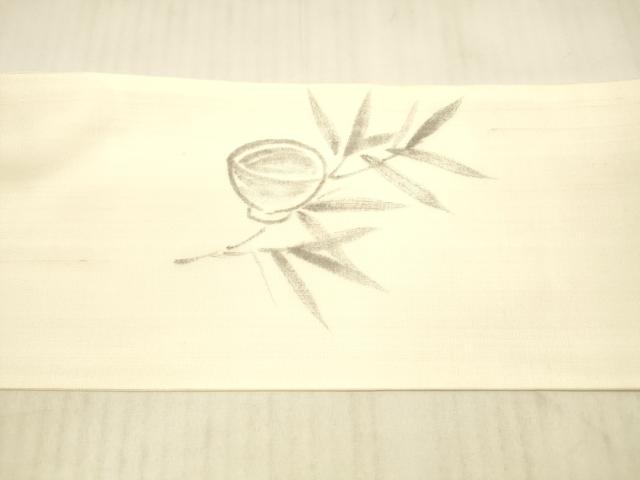 平和屋着物＊夏物 九寸名古屋帯 手描き 瓢箪草葉文 麻 逸品 DAAX0493cm