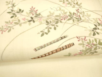 平和屋着物＊夏物 九寸名古屋帯 手描き 横笛草葉文 麻 逸品 DAAX0494cm