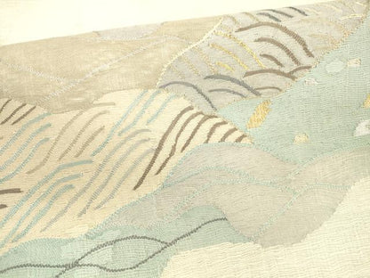 平和屋着物＊夏物 太鼓柄袋帯 流水文 金銀糸 正絹 逸品 DAAX0496cm
