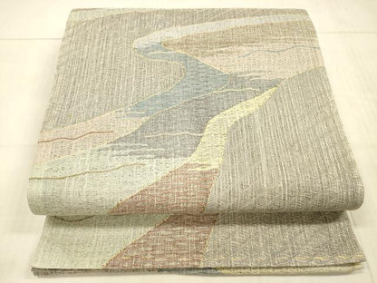 平和屋着物＊夏物 六通柄袋帯 流水文 金銀糸 正絹 逸品 DAAX0500cm