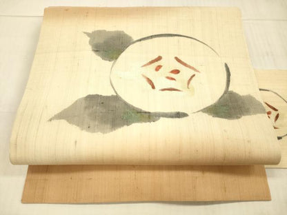 平和屋着物＊夏物 九寸名古屋帯 生紬 手描き 草花文 正絹 逸品 DAAX0501cm