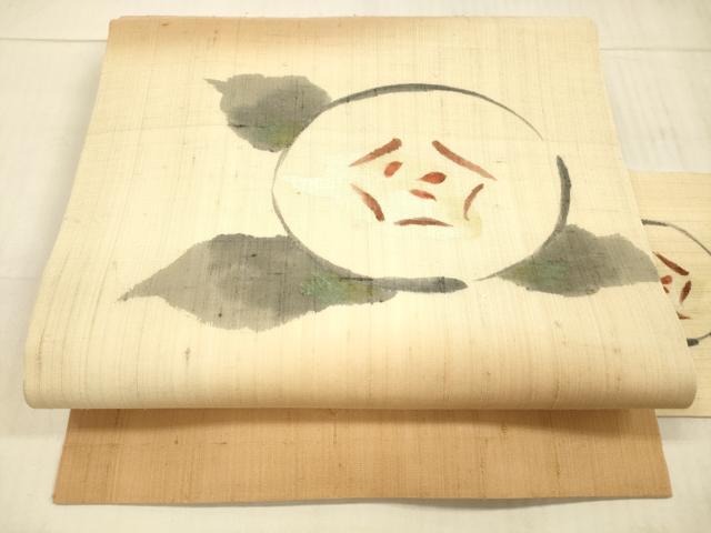 平和屋着物＊夏物 九寸名古屋帯 生紬 手描き 草花文 正絹 逸品 DAAX0501cm