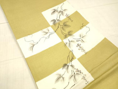 平和屋着物＊夏物 太鼓柄袋帯 手描き 葡萄蔦の葉文 金彩 正絹 逸品 DAAX0505cm