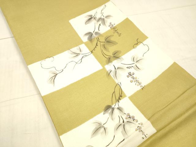 平和屋着物＊夏物 太鼓柄袋帯 手描き 葡萄蔦の葉文 金彩 正絹 逸品 DAAX0505cm