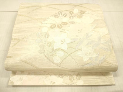 平和屋着物＊夏物 六通柄袋帯 草花文 金銀糸 正絹 逸品 DAAX0508cm