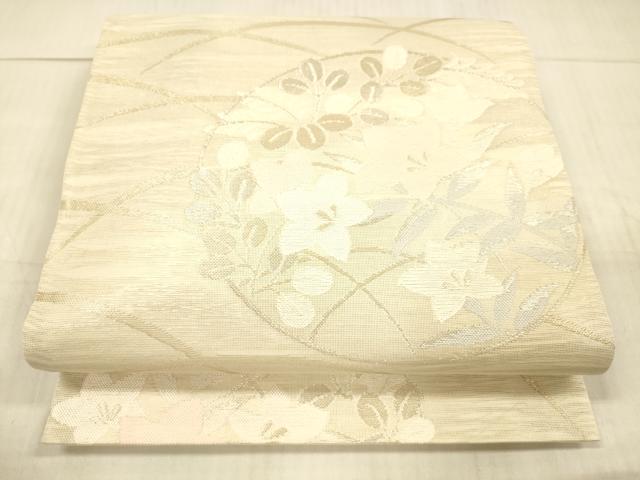 平和屋着物＊夏物 六通柄袋帯 草花文 金銀糸 正絹 逸品 DAAX0508cm