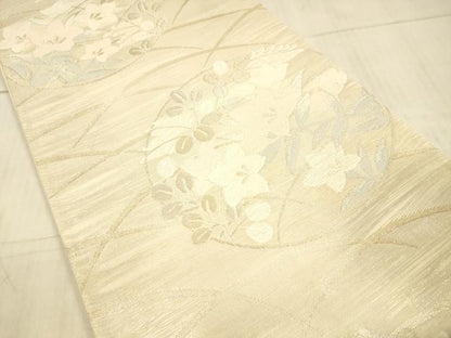 平和屋着物＊夏物 六通柄袋帯 草花文 金銀糸 正絹 逸品 DAAX0508cm