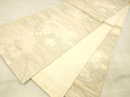 平和屋着物＊夏物 六通柄袋帯 草花文 金銀糸 正絹 逸品 DAAX0508cm