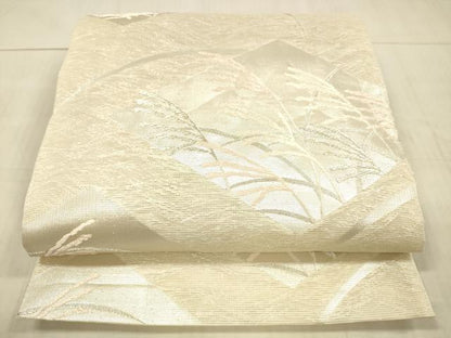 平和屋着物＊夏物　六通柄袋帯　草葉文　銀糸　正絹　逸品　DAAX0509cm