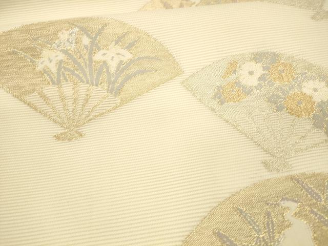 平和屋着物＊夏物 六通柄袋帯 扇面草花文 鷺 金銀糸 正絹 逸品 DAAX0510cm