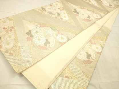 平和屋着物＊夏物 六通柄袋帯 唐織 いざよい 草花文 金銀糸 正絹 逸品 DAAX0511cm