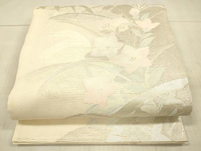 平和屋着物＊夏物 六通柄袋帯 籬草花文 銀糸 正絹 逸品 DAAX0513cm