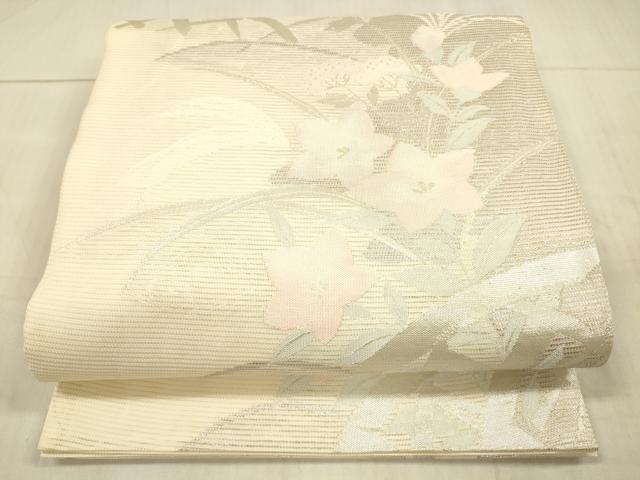 平和屋着物＊夏物 六通柄袋帯 籬草花文 銀糸 正絹 逸品 DAAX0513cm