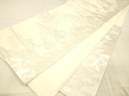 平和屋着物＊夏物 六通柄袋帯 籬草花文 銀糸 正絹 逸品 DAAX0513cm