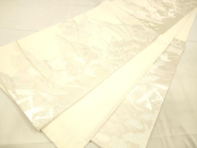 平和屋着物＊夏物 六通柄袋帯 籬草花文 銀糸 正絹 逸品 DAAX0513cm