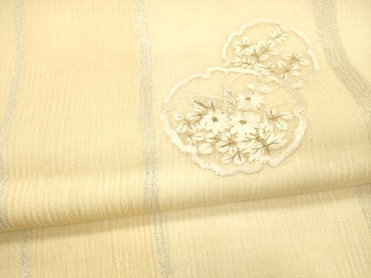 平和屋着物＊夏物 九寸名古屋帯 総刺繍 雪輪草花文 金銀糸 正絹 逸品 DAAX0516cm