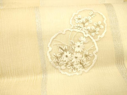 平和屋着物＊夏物 九寸名古屋帯 総刺繍 雪輪草花文 金銀糸 正絹 逸品 DAAX0516cm