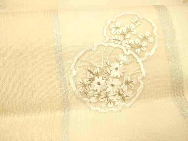 平和屋着物＊夏物 九寸名古屋帯 総刺繍 雪輪草花文 金銀糸 正絹 逸品 DAAX0516cm