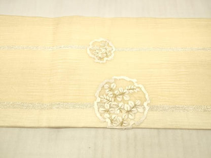 平和屋着物＊夏物 九寸名古屋帯 総刺繍 雪輪草花文 金銀糸 正絹 逸品 DAAX0516cm