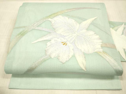 平和屋着物＊夏物 九寸名古屋帯 草花文 金銀糸 正絹 逸品 DAAX0518cm