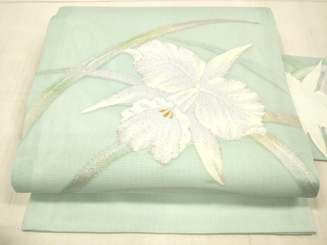 平和屋着物＊夏物 九寸名古屋帯 草花文 金銀糸 正絹 逸品 DAAX0518cm