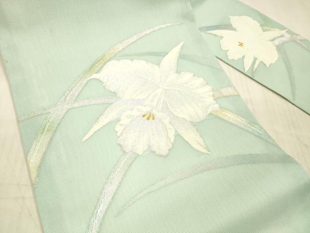 平和屋着物＊夏物 九寸名古屋帯 草花文 金銀糸 正絹 逸品 DAAX0518cm