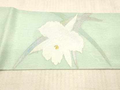 平和屋着物＊夏物 九寸名古屋帯 草花文 金銀糸 正絹 逸品 DAAX0518cm