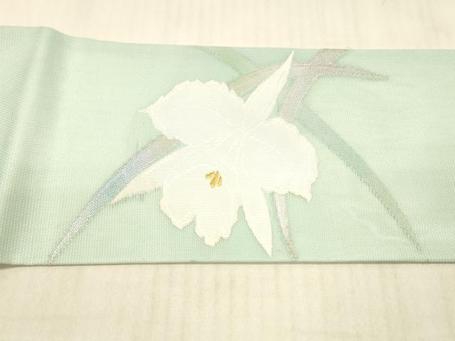 平和屋着物＊夏物 九寸名古屋帯 草花文 金銀糸 正絹 逸品 DAAX0518cm