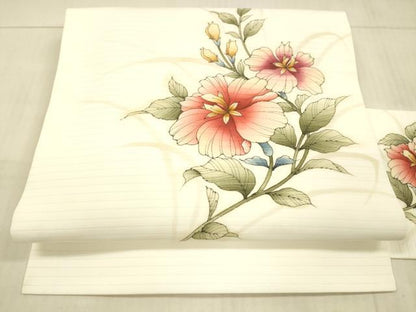 平和屋着物＊夏物 九寸名古屋帯 手描き 草花文 DAAX0519cm