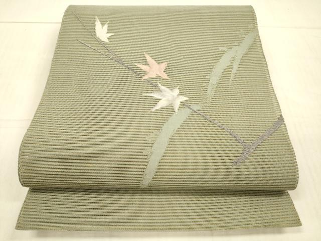 平和屋着物＊夏物 絽綴れ 八寸名古屋帯 刺繍 枝葉文 正絹 逸品 DAAX0520cm