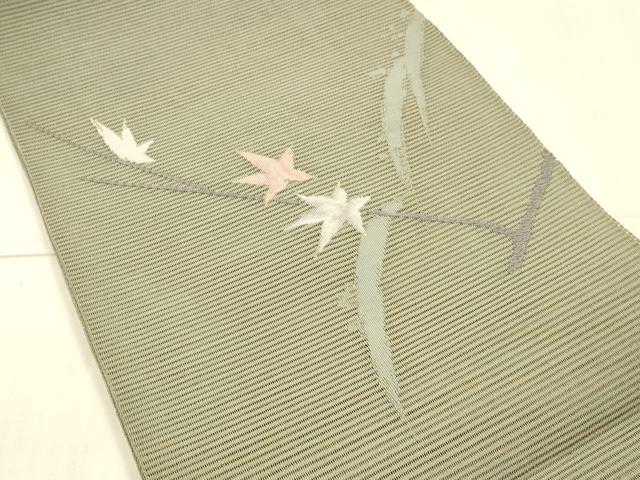 平和屋着物＊夏物 絽綴れ 八寸名古屋帯 刺繍 枝葉文 正絹 逸品 DAAX0520cm