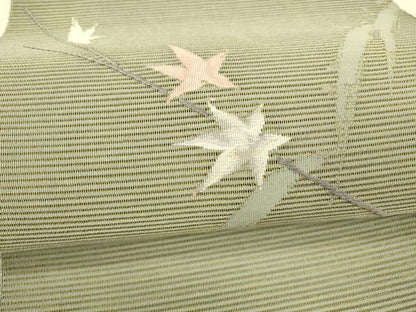 平和屋着物＊夏物 絽綴れ 八寸名古屋帯 刺繍 枝葉文 正絹 逸品 DAAX0520cm