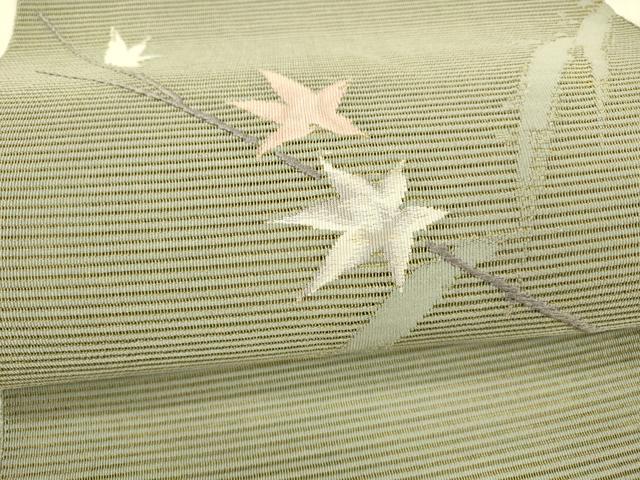 平和屋着物＊夏物 絽綴れ 八寸名古屋帯 刺繍 枝葉文 正絹 逸品 DAAX0520cm