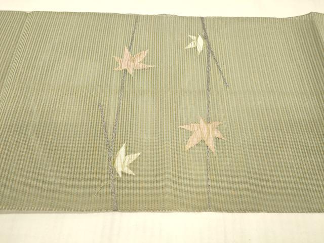 平和屋着物＊夏物 絽綴れ 八寸名古屋帯 刺繍 枝葉文 正絹 逸品 DAAX0520cm