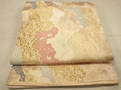 平和屋着物◎全通柄　本袋帯　道長流水花菱文　金糸　引箔　正絹　逸品　DAAX0554jm