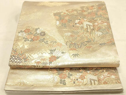 平和屋着物◎六通柄袋帯　唐織　御所車花文　松竹梅　金銀糸　正絹　逸品　DAAX0577jm