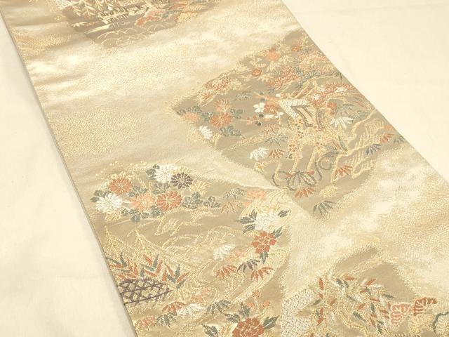 平和屋着物◎六通柄袋帯　唐織　御所車花文　松竹梅　金銀糸　正絹　逸品　DAAX0577jm
