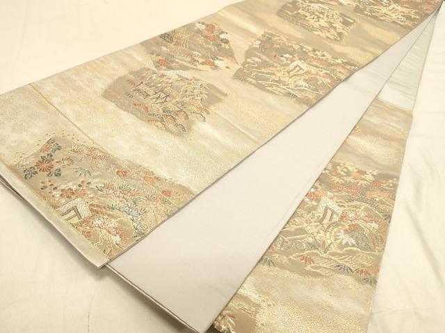 平和屋着物◎六通柄袋帯　唐織　御所車花文　松竹梅　金銀糸　正絹　逸品　DAAX0577jm