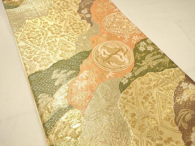 平和屋着物◎佐賀錦　六通柄袋帯　道長文　金糸　正絹　逸品　DAAX0604jm