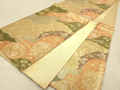 平和屋着物◎佐賀錦　六通柄袋帯　道長文　金糸　正絹　逸品　DAAX0604jm