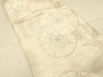 平和屋着物◎六通柄袋帯　唐織　鏡裏花文　銀糸　正絹　逸品　DAAX0627jm