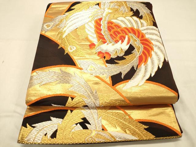 平和屋着物◎六通柄袋帯　唐織　鳳凰文　金銀糸　正絹　逸品　DAAX0631jm