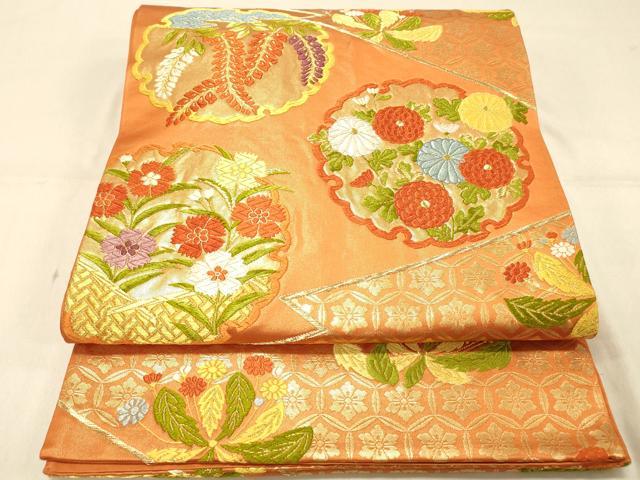 平和屋着物◎六通柄袋帯　唐織　松皮菱雪輪花文　金糸　正絹　逸品　DAAX0637jm
