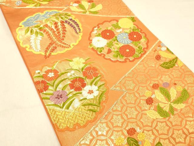 平和屋着物◎六通柄袋帯　唐織　松皮菱雪輪花文　金糸　正絹　逸品　DAAX0637jm