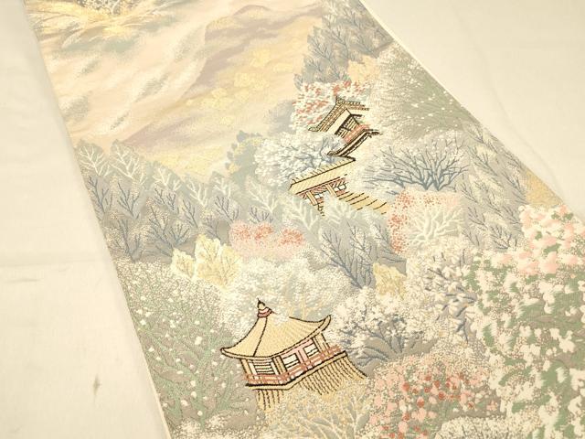 平和屋着物◎六通柄袋帯　唐織　光悦錦シルクロード　風景樹林文　金糸　正絹　逸品　DAAX0639jm