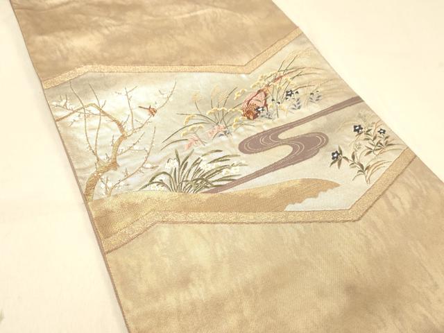 平和屋着物◎六通柄袋帯　屏風花鳥文　金銀糸　引箔　正絹　逸品　DAAX0640jm