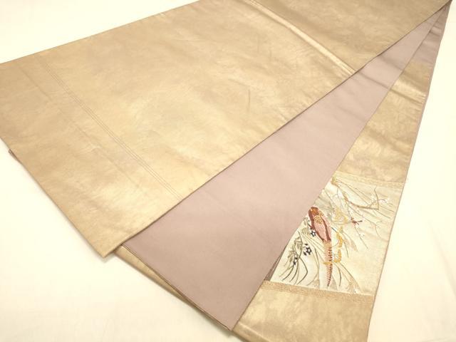 平和屋着物◎六通柄袋帯　屏風花鳥文　金銀糸　引箔　正絹　逸品　DAAX0640jm