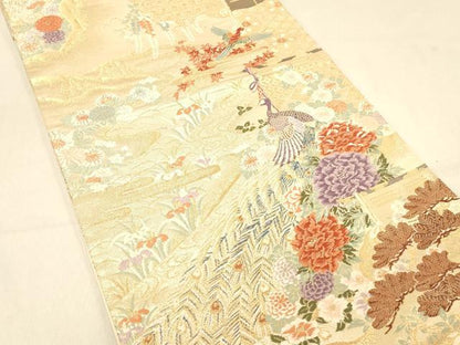 平和屋着物◎六通柄袋帯　唐織　大奥絵巻　流水花鳥文　金糸　正絹　逸品　DAAX0642jm