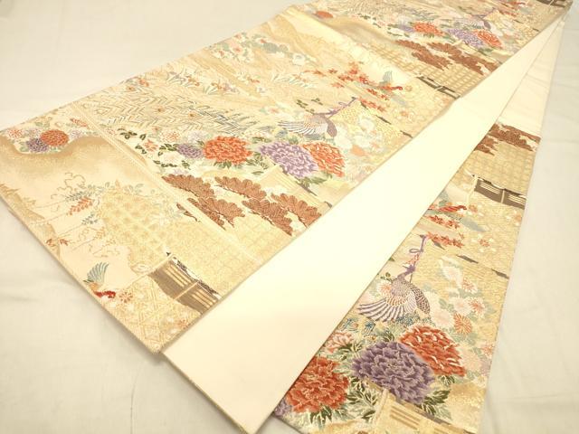 平和屋着物◎六通柄袋帯　唐織　大奥絵巻　流水花鳥文　金糸　正絹　逸品　DAAX0642jm